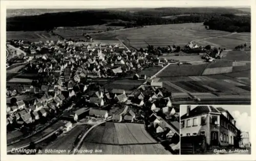 Ak Ehningen Baden Württemberg, Luftaufnahme von  Gasthaus z. Hirsch, ländliche Umgebung