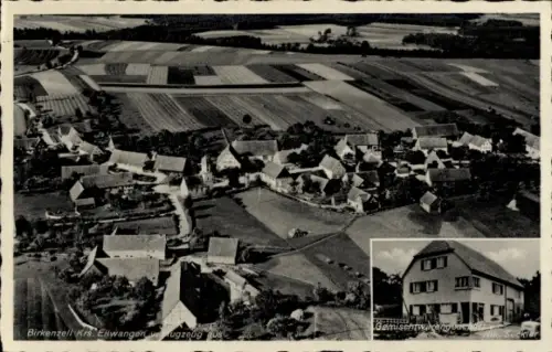 Ak Ellwangen an der Jagst Württemberg, Luftaufnahme von Birkenzell, Felder, Häuser, Landschaft