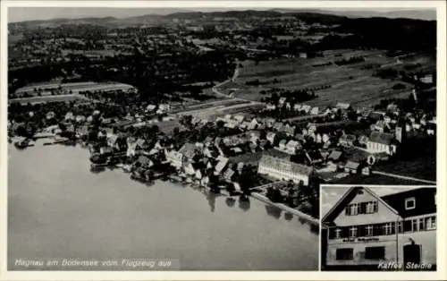 Ak Hagnau am Bodensee, Luftaufnahme von  Kaffee Steidle, Landschaft