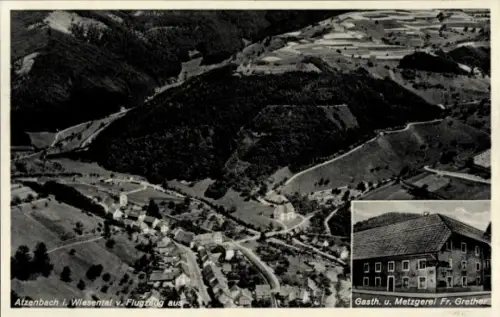 Ak Atzenbach Zell im Wiesental, Luftaufnahme von  Gasthaus Fr. Grether