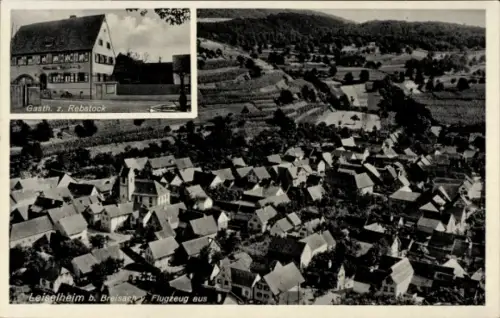 Ak Leiselheim Sasbach am Kaiserstuhl Baden, Luftaufnahme von Leiselheim, Gasthaus Rebstock, Weinb