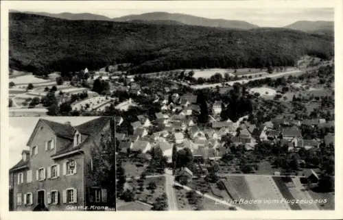 Ak Liel Schliengen im Schwarzwald, Luftaufnahme von Lielin Baden, Gasthaus Krone, Landschaft