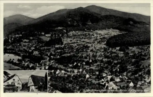 Ak Niederweiler im Hunsrück, Luftaufnahme von  Gasthaus Löwen, Landschaft, Berge