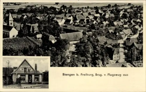 Ak Biengen Bad Krotzingen, Luftaufnahme von Biengen, Blick auf Häuser, Bäckerei Bruggner
