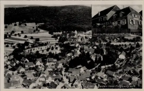 Ak Liel Schliengen im Schwarzwald, Fliegeraufnahme, Geschäft