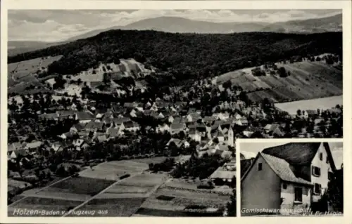 Ak Holzen Kandern im Schwarzwald Baden, Gemischtwarengeschäft, Fliegeraufnahme