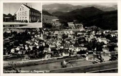 Ak Steinen im Wiesental Schwarzwald Baden, Luftaufnahme von Steinen, Gasthaus zur Sonne, Landscha