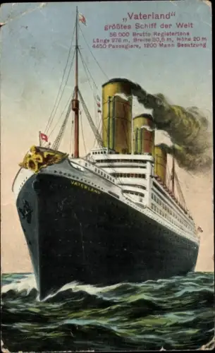 Ak Dampfer Vaterland, HAPAG