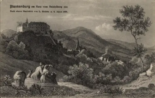 Ak Blankenburg am Harz, Blankenburg am Harz, Landschaft, Stahlstich von L. Richter, 1888
