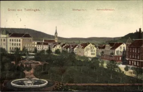 Ak Tuttlingen Baden Württemberg, Stadtgarten, Bahnhofstraße