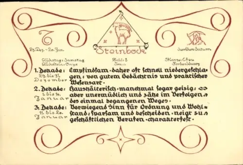 Ak Sternzeichen Steinbock, Capricornus, 22. Dezember bis 20. Januar