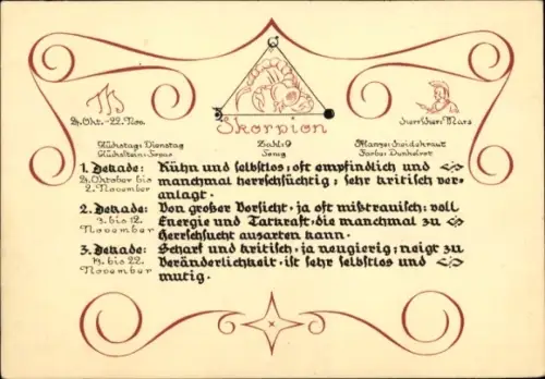 Ak Sternzeichen Skorpion, Scorpio, 24. Oktober bis 22. November