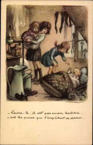 KünstlerAk Poulbot, Francisque, Kinder, weinendes Kleinkind, Ligue nationale contre le taudis