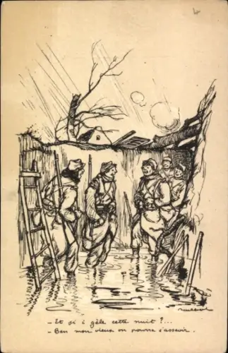 Künstler Ak Poulbot, Francisque, Französische Soldaten im Schützengraben