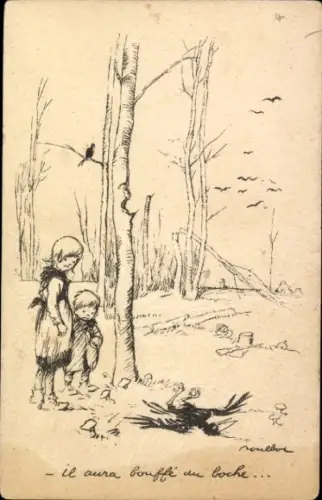 Künstler Ak Poulbot, Francisque, Kinder finden tote Krähe