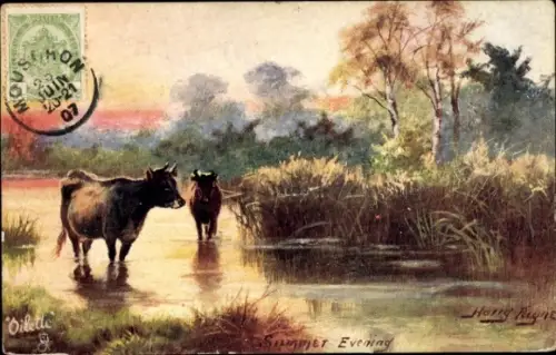 Künstler Ak Payne, Harry, Flusspartie, Kühe