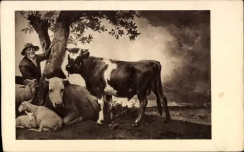 Künstler Ak Potter, Paulus, De Stier, Kühe, Schafe und Ziege unter einem Baum, Hirte