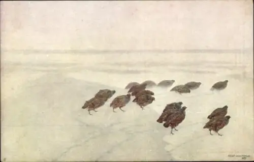 Künstler Ak Chelmoński, Józef, Rebhühner