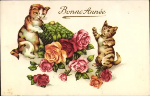 Ak Glückwunsch Neujahr, Katzen