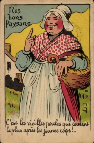 Künstler Ak Griff, Frau in französischer Tracht