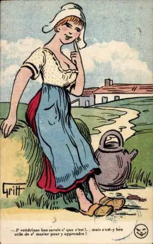 Künstler Ak Griff, Frau in französischer Tracht