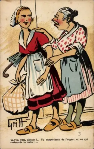 Künstler Ak Griff, Frauen in französischer Tracht