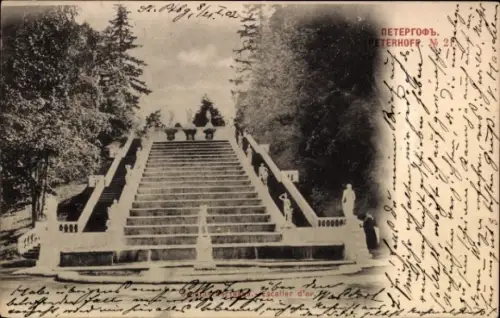 Ak Sankt Petersburg Russland, Escalier d'or, Blick auf die Freitreppe, Peterhof
