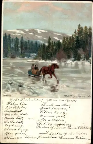 Künstler Ak Hansteen, This, Pferdeschlitten