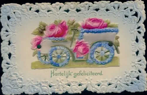 Präge Ak Glückwunsch, Automobil, Rosen