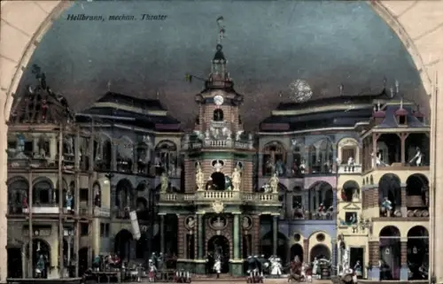 Ak Salzburg in Österreich, Lustschloss Hellbrunn,  mechanisches Theater, bunte Figuren, Theaterku