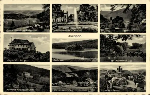 Ak Iserlohn im Märkischen Kreis, Seilersee, Rupenteich, Eisernes Kreuz, Grüntal, Alexanderhöhe