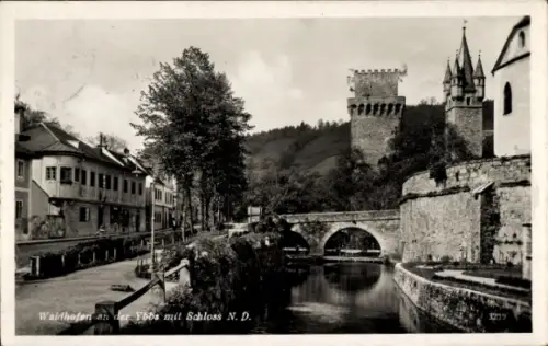 Ak Waidhofen an der Ybbs in Niederösterreich,  Schloss, Fluss, Bäume, Häuser