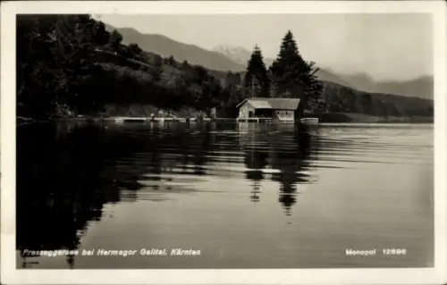 Ak Hermagor Pressegger See Kärnten, Seeansicht, Hütte