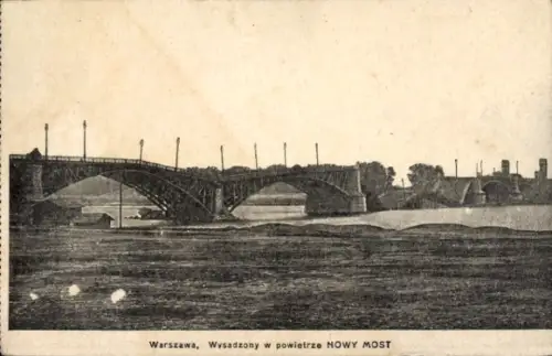 Ak Warszawa Warschau Polen, Brücke, Fluss, Wälder, Text in Polnisch