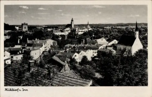 Ak Mühldorf am Inn Oberbayern, Stadtansicht,  Kirchen, Türme, Häuser