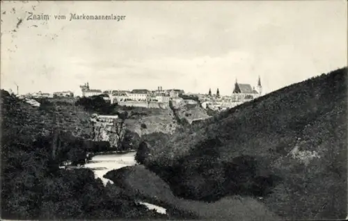 Ak Znojmo Znaim Südmähren,  Markomannenlager, Landschaft, Fluss, Bäume