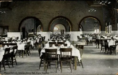 Ak Massillon Ohio USA, Innenansicht, Speisesaal, Staatskrankenhaus