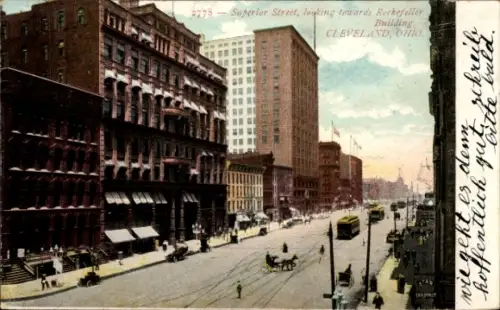 Ak Cleveland Ohio USA, Superior Street, Blickrichtung Rockefeller Building