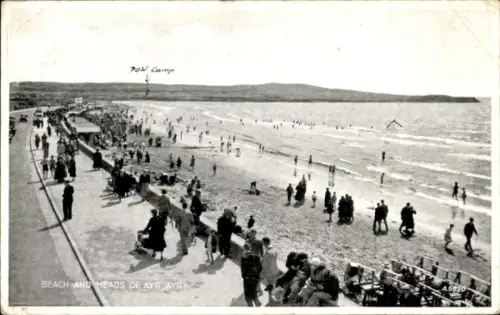 Ak Ayr Schottland, Strand mit vielen Menschen, Wellen, Boote, 70W Camp, Ayr