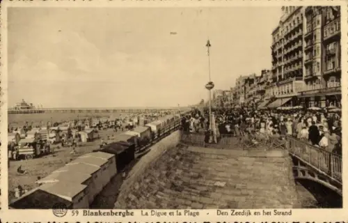 Ak Blankenberghe Blankenberge Westflandern, Strandpromenade, Menschenmenge, Strandkörbe, Meer, Bl