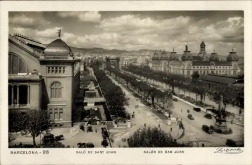 Ak Barcelona Katalonien Spanien, Blick auf den Saló de Sant Joan,  Straßenansicht, Fahrzeuge