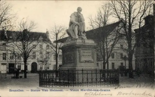 Ak Bruxelles Brüssel, Statue Van Helmont,  Vieux Marché-aux-Grains, Manelmont