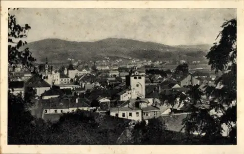 Ak Broumov Braunau in Böhmen Region Königgrätz, Stadtansicht, Berge im Hintergrund, Schwarz-Weiß-