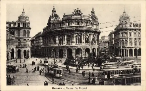 Ak Genova Genua Liguria, Piazza De Ferrari,Straßenbahnen