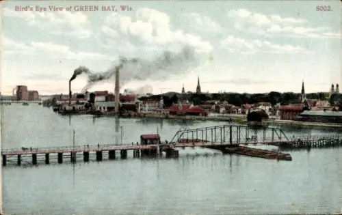 Ak Green Bay Wisconsin USA, Vogelperspektive, Brücke