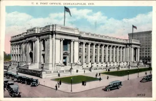 Ak Indianapolis Indiana USA, U.S. Post Office,  Ind.,  , Autos sichtbar