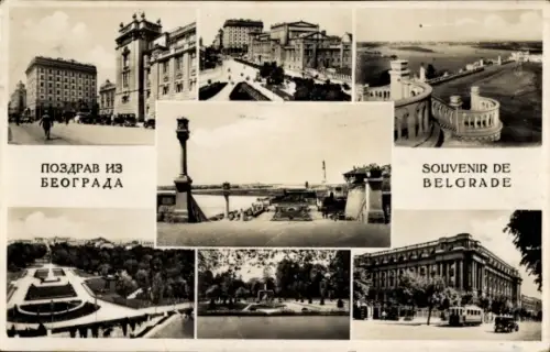 Ak Beograd Belgrad Serbien,  Teilansichten, Gebäude, Platz, Parkanlagen