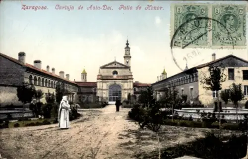 Ak Zaragoza Saragossa Aragonien,  Cartuja de Aula-Dei, Patio de Honor,  mit Stempel