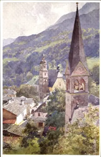 Ak Berchtesgaden in Oberbayern, Berglandschaft, Kirchen, Häuser, malerische Darstellung