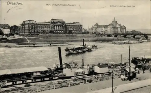 Ak Dresden Neustadt, Kgl. Finanzministerium, Gesamtministerium, Dampfer Germania